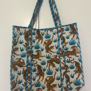Blue and Brown Tiger Tote Bag large Folklore Couture